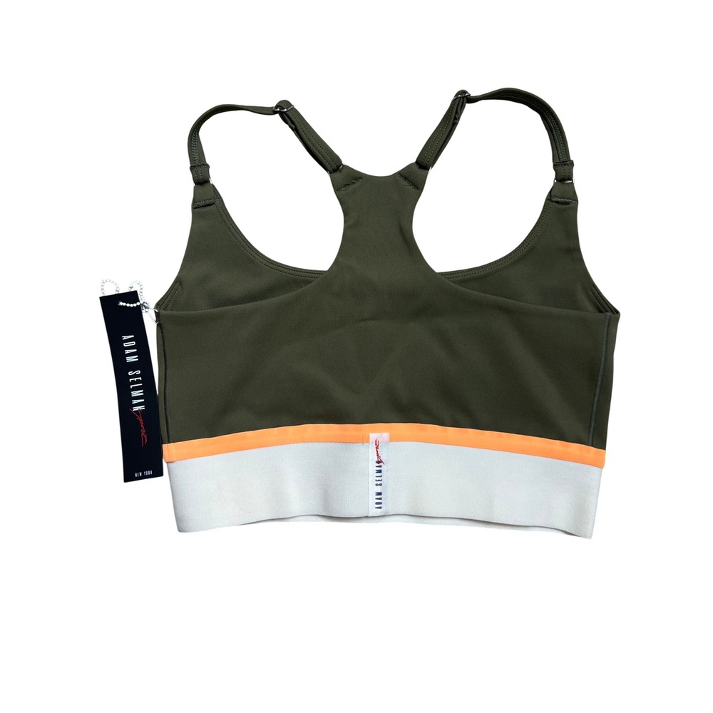 Adam Selman Sport Womens XXS Khaki Green Orange Stripe Racerback Sports Bra NEW - Picture 3 of 5